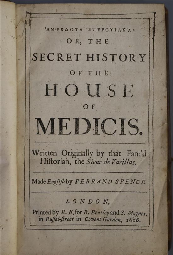 Varillas, Antoine - Anekdota eteroviaka, or, the Secret History of the House of Medicis, 8vo, contemporary